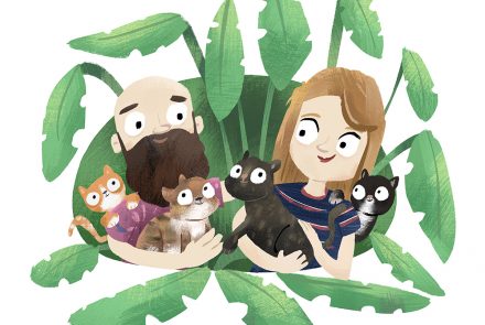 A lovely commission for a couple who have many pet cats and plants.